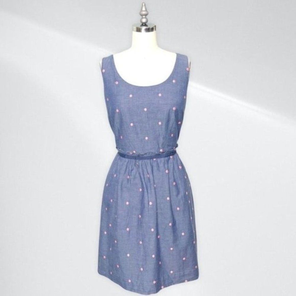 Ann Taylor Loft Chambray Embroidered Polka Dot Dress 4 Small NWT - Picture 10 of 10